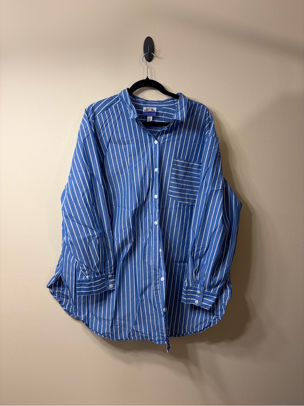 Future Collective Kahlana Barfield Brown 2X Blue Striped Oversized Shirt